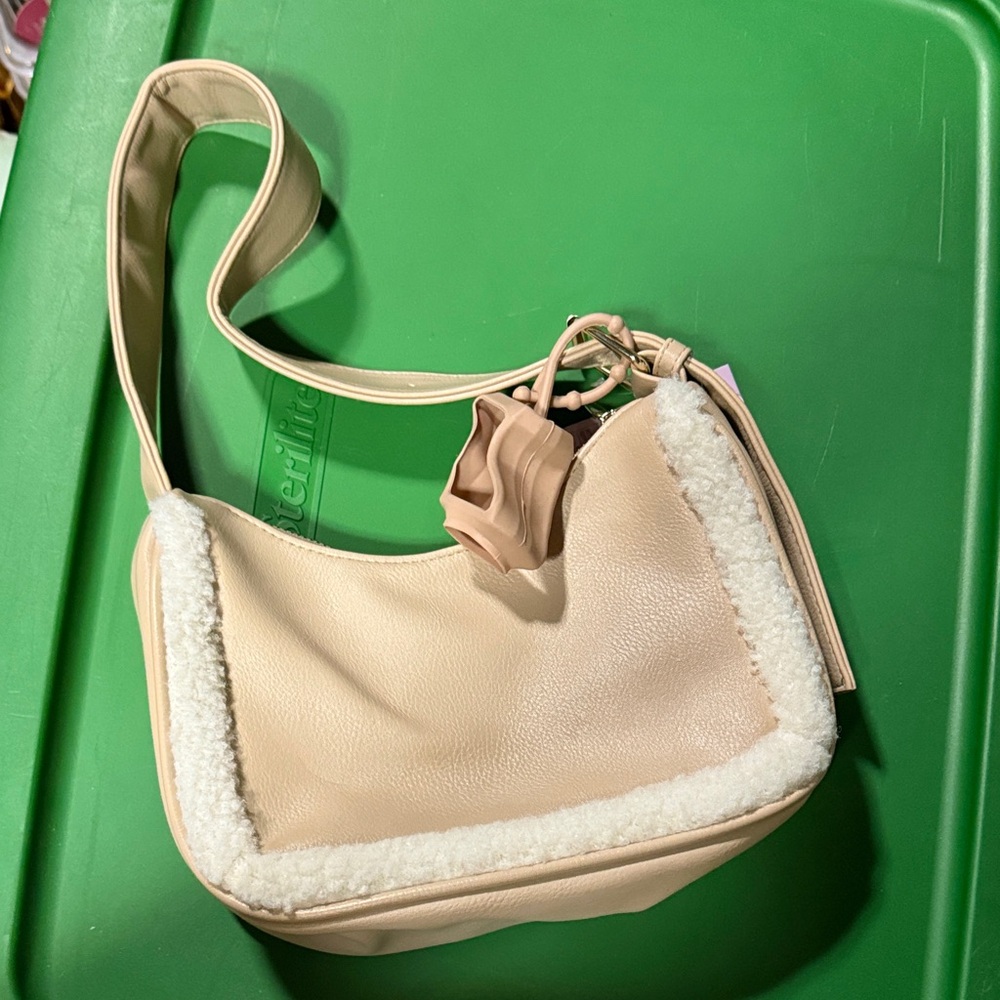 Target Cream Mini Bag with Shearling Trim